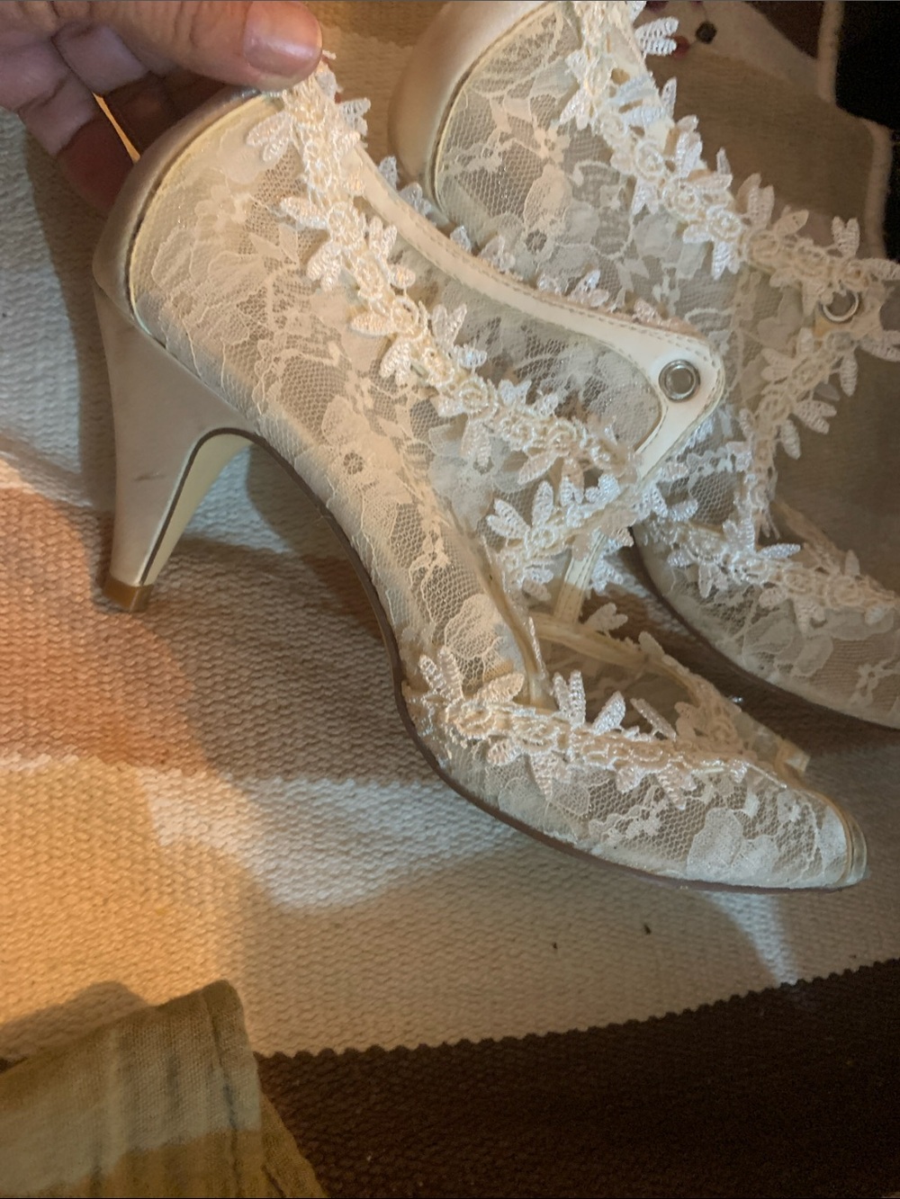 Lace Overlay Ivory Heeled Mary Janes